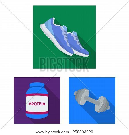 Gym And Training Flat Icons In Set Collection For Design. Gym And Equipment Vector Symbol Stock Web 