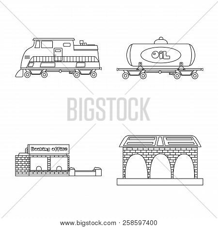 Vector Design Of Train And Station Icon. Set Of Train And Ticket Stock Vector Illustration.