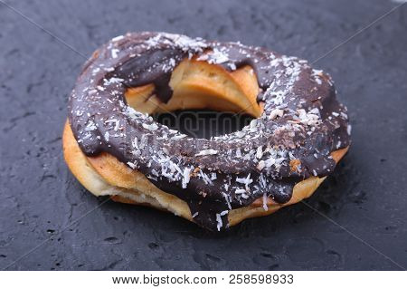 Homemade Traditional Polish Sweets Doughnuts On Black Background.