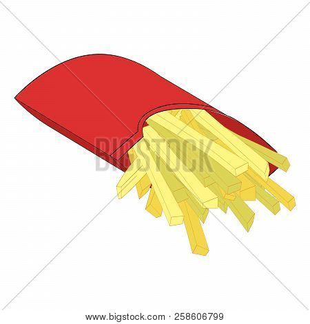 French Fries. Frying And Oil Sticks Raster. Object Of Fast Food On A White Background
