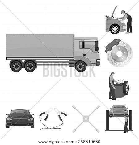 Car, Lift, Pump And Other Equipment Monochrome Icons In Set Collection For Design. Car Maintenance S