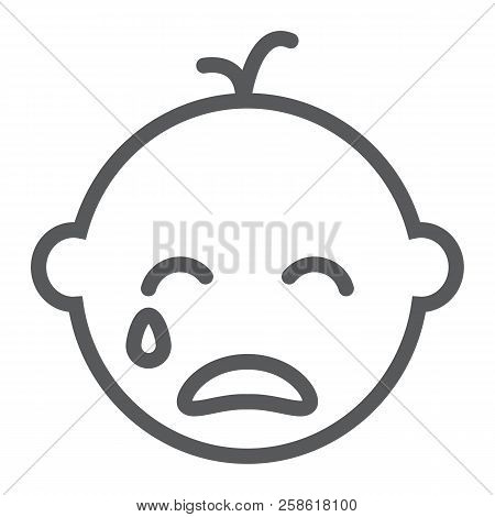 Baby Boy Cry Line Icon, Emotion And Child, Face Sign, Vector Graphics, A Linear Pattern On A White B