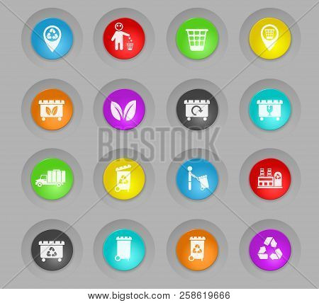 Garbage Colored Plastic Round Buttons Vector Icons For Web And User Interface Design
