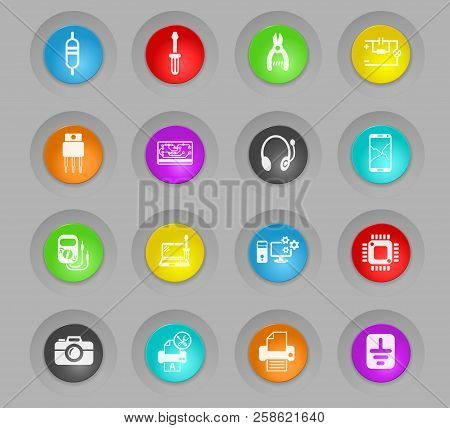 Electronics Repair Colored Plastic Round Buttons Web Icons For User Interface Design