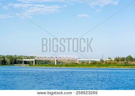 Railway Bridge Across The River Sok In The Village Of Malaya Tsarevschina, Samara Region Russia