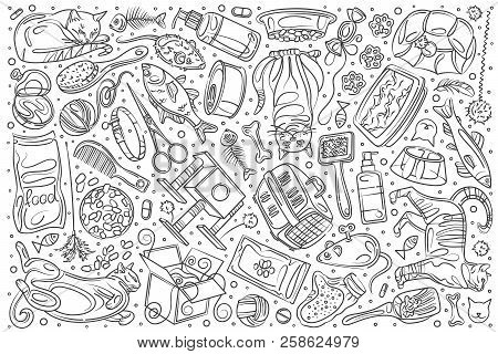 Hand Drawn Cats Are Best Friends Set Doodle Vector Background