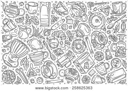 Hand Drawn Coffee Shop Set Doodle Vector Background