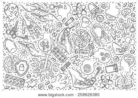 Hand Drawn Psychologist Set Doodle Vector Background