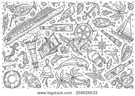 Hand Drawn Ship Cruise Set Doodle Vector Background