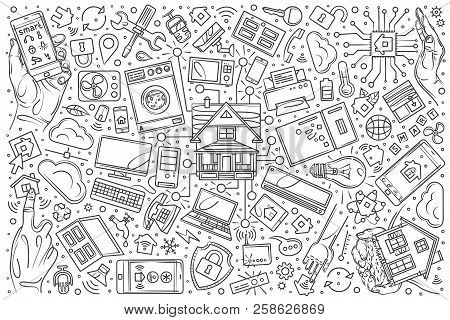Hand Drawn Smart Home Set Doodle Vector Background