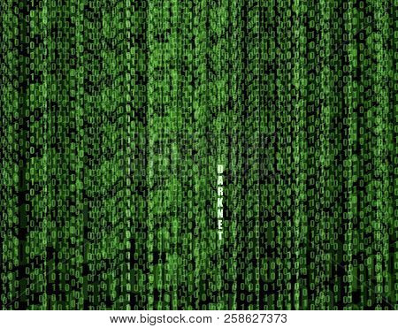 Vector Background: Matrix Data, Binary Code Bright Green Stream, Darknet Concept.