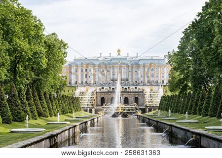 St Petersburg, Russia - 03 June, 2018:horizontal Beautiful Peterhof Palace, Important Landkmark Of S