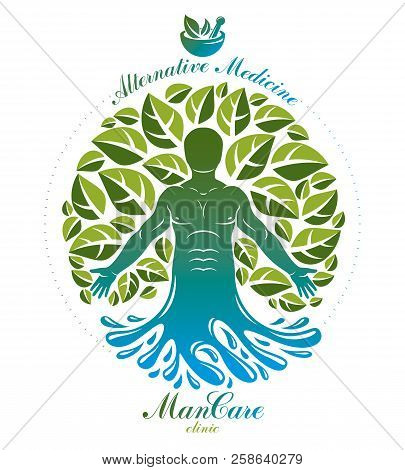 Vector Illustration Of Individual, Mystic Character Depicted As Continuation Of Tree And Deriving Fr