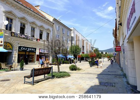 Nitra, Slovakia - August 08, 2018: Street View Of The City Nitra. People Resting And Stroll Along Of