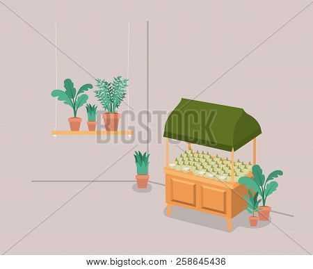 Plants Vivarium In Kiosk Vector Illustration Design