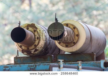 Sound And Noise Silencer Of Exhaust System On Industrial Electric Generator.