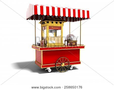 Modern Red Popcorn Machine 3d Rendering On White Background With Shadow