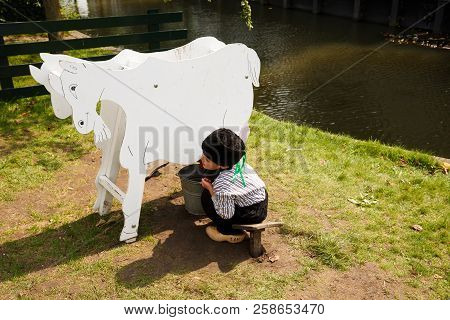Enkhuizen, Netherlands - August 19, 2015 - The Unidentified Boy In The Traditional National Clothes 