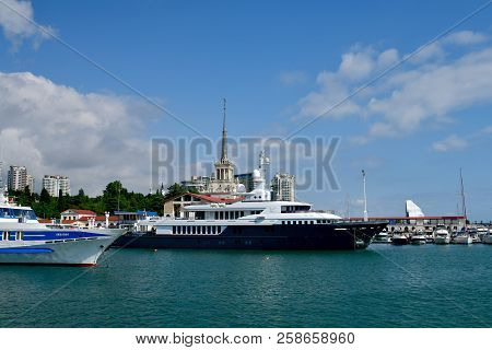 Sochi, Russia - June 2. 2018. Chayka Is Yacht Owned By Presidential Administration At Sea Jetty