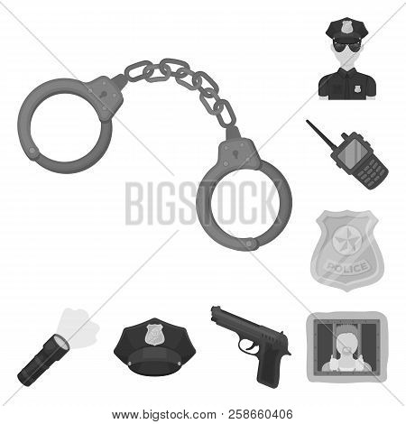 Police, Department Monochrome Icons In Set Collection For Design.detective And Accessories Vector Sy