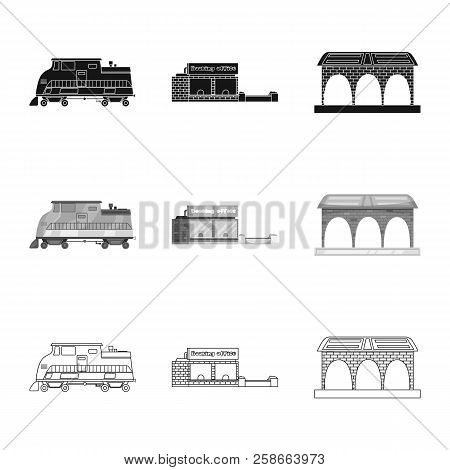 Vector Illustration Of Train And Station Sign. Collection Of Train And Ticket Stock Symbol For Web.