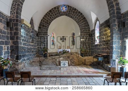 Tiberias, Israel, September 10, 2018 : Interior Of The Church Of The Primacy Of Saint Peter Located 