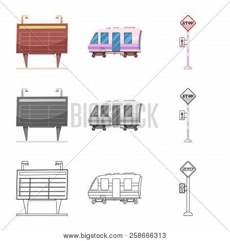 Isolated Object Of Train And Station Icon. Set Of Train And Ticket Vector Icon For Stock.