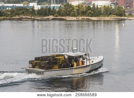 New Bedford, Massachusetts, Usa - September 15, 2018: Lobster Boat Roundabout, Hailing Port Mattapoi
