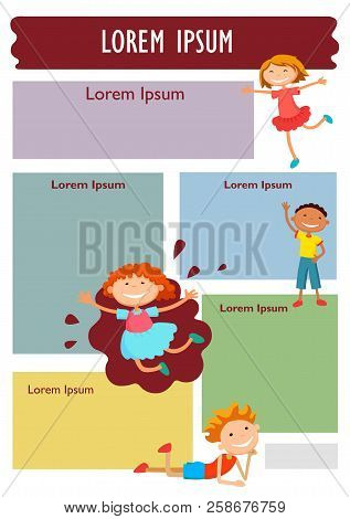 Vector Brochure Backgrounds With Cartoon Children. Infographic Template Design.