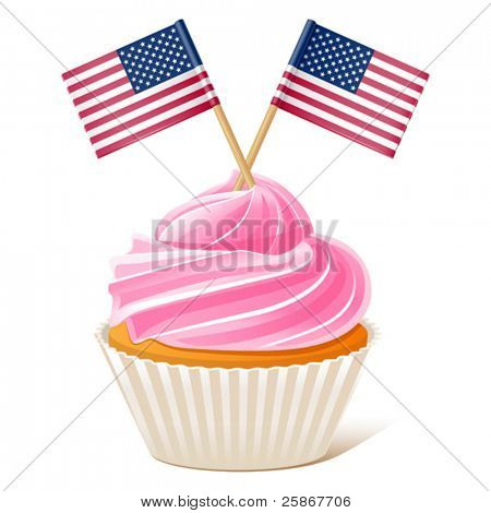 vektor illustration af amerikanske cupcake. Flag tandstikker. Fourth of July