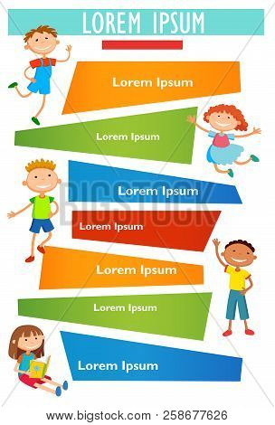 Vector Brochure Backgrounds With Cartoon Children. Infographic Template Design.