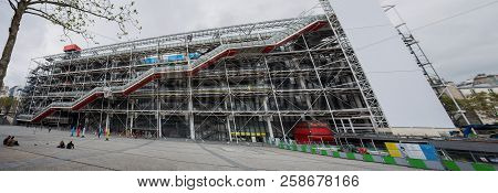 Paris, France, September 6, 2018 - Facade Of The Centre Of Georges Pompidou In Paris, France. The Ce