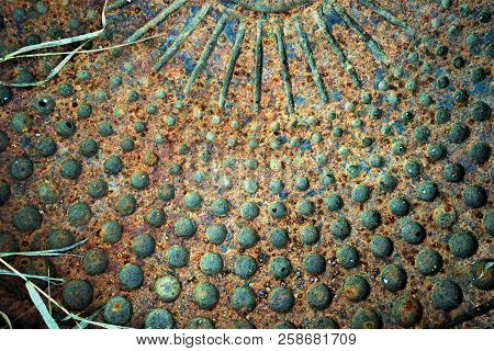 Old Rusty Metal Background With Perforated Circles