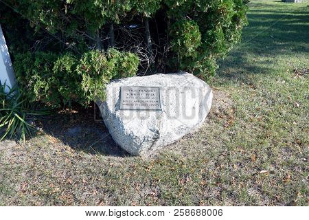 Conway, Michigan / United States - October 20,2017: A Plaque On A Boulder Indicates That The Little 