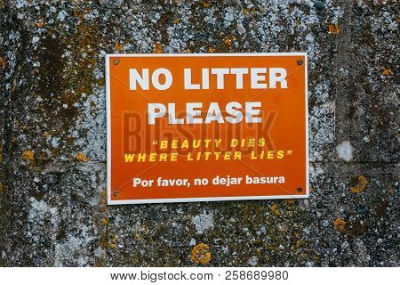No Littering In Public Places Sign, Close Up
