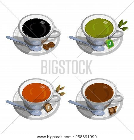 Hand Drawn Hot Coffee Cup. Hot Drinks. Cup Of Tea Logo. Food And Drink. Green Tea Cup. Set Of Hot Dr