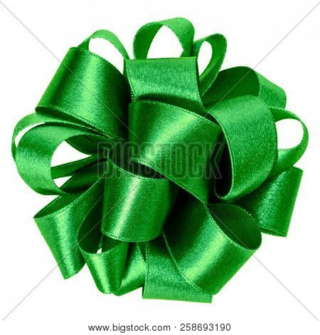 big round bow in green color isolated on white background