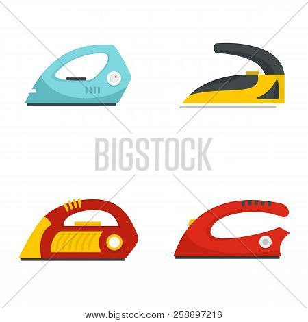 Smoothing Iron Drag Appliance Icons Set. Flat Illustration Of 4 Smoothing Iron Drag Appliance Vector