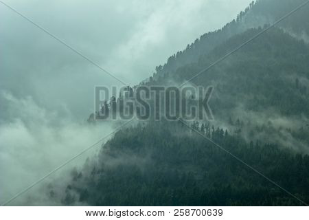 Morning Mountains In The Fog On The Slope