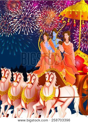 Lord Rama, Sita And Laxmana Blessing For Happy Dussehra Festival Of India