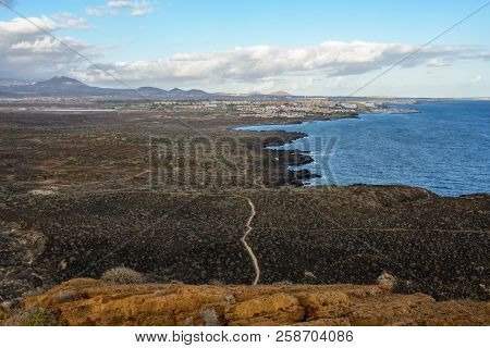 The Yellow Mountain On The Ocean Shore In Costa Del Silencio, Tenerife.