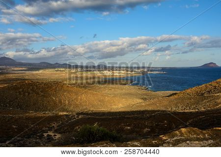 The Yellow Mountain On The Ocean Shore In Costa Del Silencio, Tenerife.
