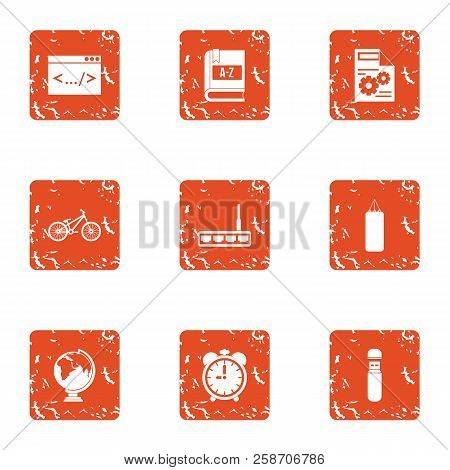 Manual Icons Set. Grunge Set Of 9 Manual Icons For Web Isolated On White Background