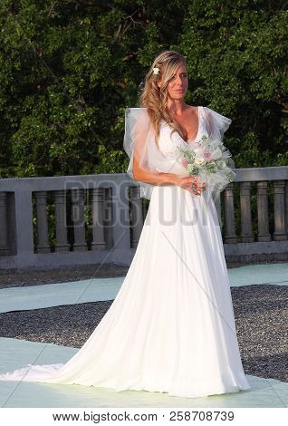 Models In Wedding Dress During A Show. Arenzano, Italy, 16 September 2018. The Event Took Place Insi