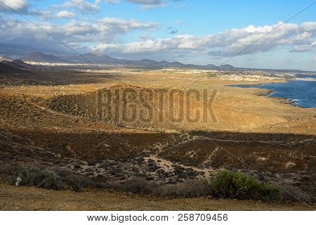The Yellow Mountain On The Ocean Shore In Costa Del Silencio, Tenerife.