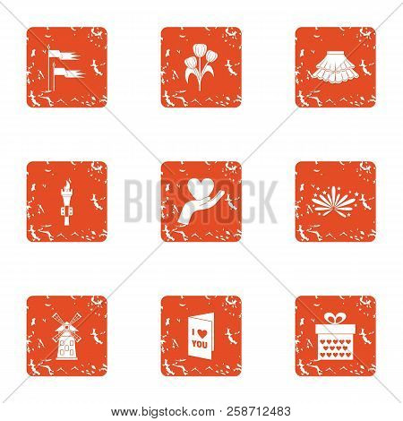 Cease To Love Icons Set. Grunge Set Of 9 Cease To Love Icons For Web Isolated On White Background