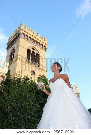 Models In Wedding Dress During A Show. Arenzano, Italy, 16 September 2018. The Event Took Place Insi