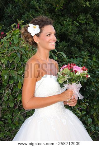 Models In Wedding Dress During A Show. Arenzano, Italy, 16 September 2018. The Event Took Place Insi