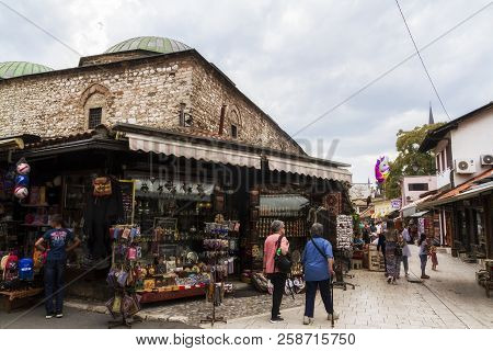 Sarajevo / Bosnia And Herzegovina - September 2, 2018:   Pedestrian Market Area Of Bascarsija In Sar