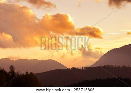 Beautiful Sunset Over The Mountains In Transylvania